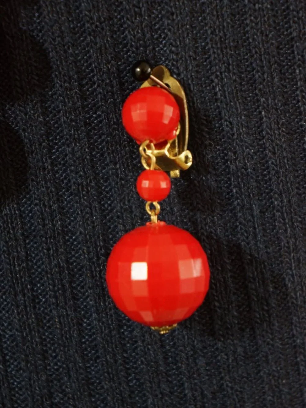 Vintage 1950s Signed Germany Red Faceted Bead Necklace & Clip On Earring Set